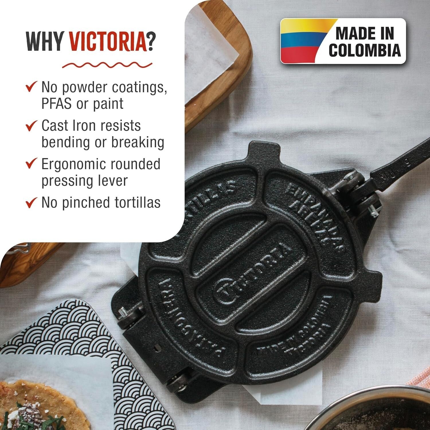 Durable 8-Inch Seasoned Cast Iron Tortilla Press for Authentic Latin Cuisine
