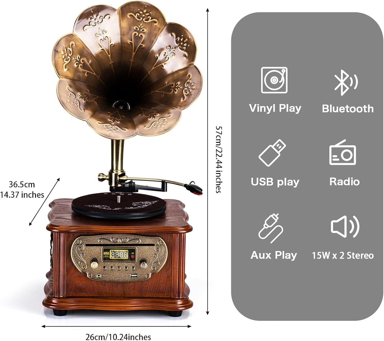 Classic Gramophone with Dual-Speed Turntable & Bluetooth - Elegant Home Decor