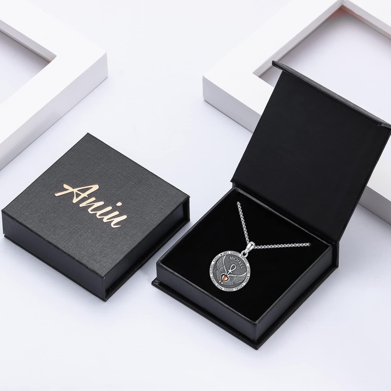 Saint Michael Engraved Silver Pendant Necklace for Protection - Adjustable Chain