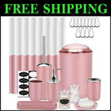 Load image into Gallery viewer, Stylish 22-Piece Pink Bathroom Accessories Set: Includes Shower Curtain &amp; Hooks