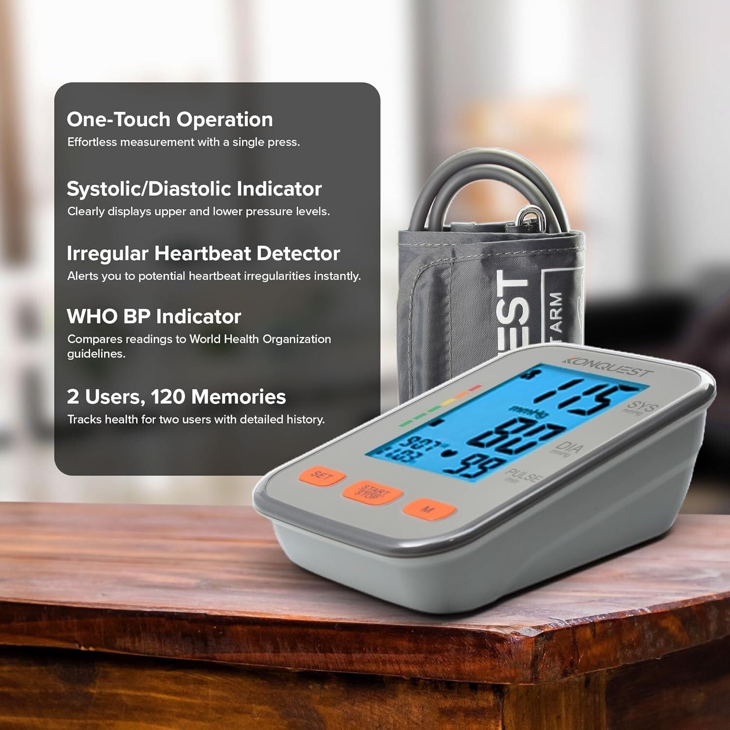 Home Blood Pressure Monitor - Adjustable Cuff & Irregular Heartbeat Alert