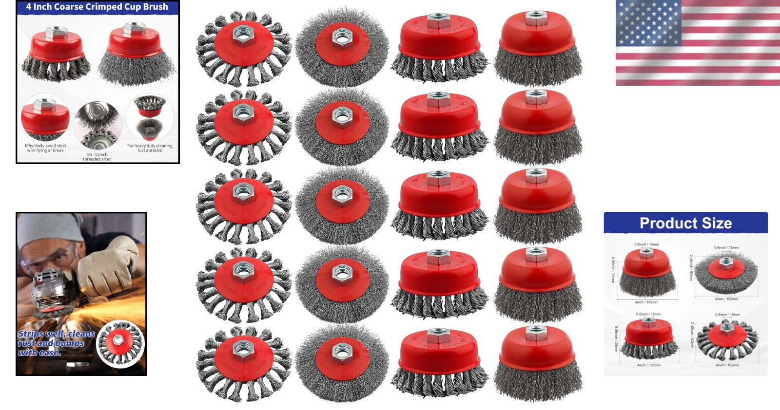 Efficient 4 Inch Knotted Wire Wheel Brush Set - 20 Pack for Surface Cleaning