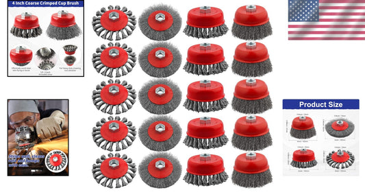 Efficient 4 Inch Knotted Wire Wheel Brush Set - 20 Pack for Surface Cleaning