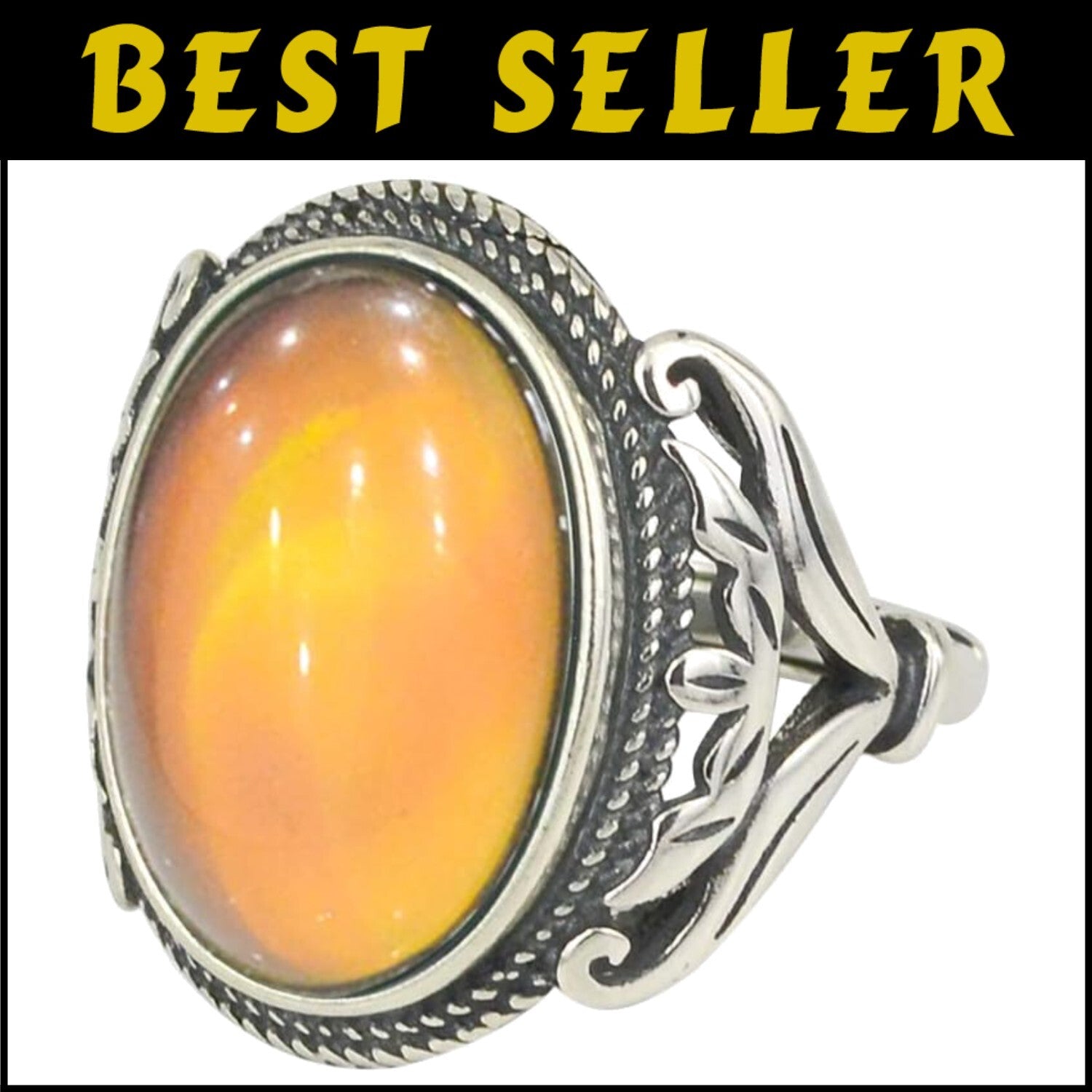 Adjustable Burnished Sterling Silver Mood Ring - Antique Style Statement Jewelry