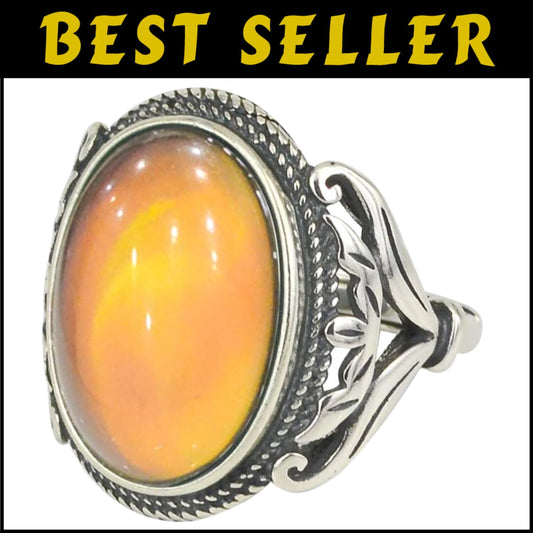 Adjustable Burnished Sterling Silver Mood Ring - Antique Style Statement Jewelry