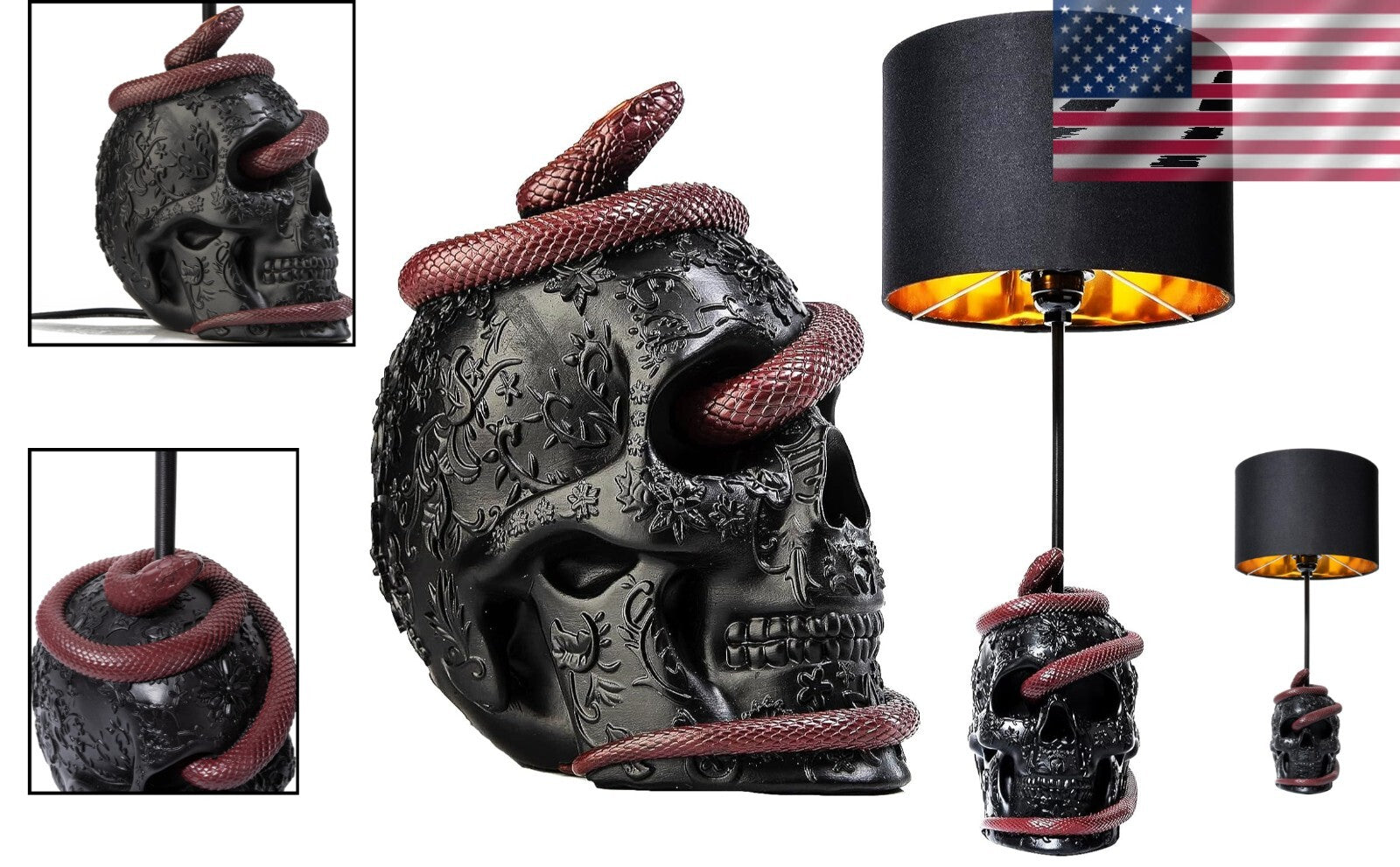 Dark Elegance: 24" Snake Skull Table Lamp with Color Changing Feature