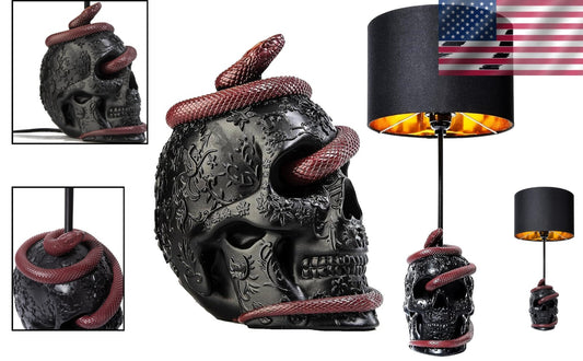 Dark Elegance: 24" Snake Skull Table Lamp with Color Changing Feature