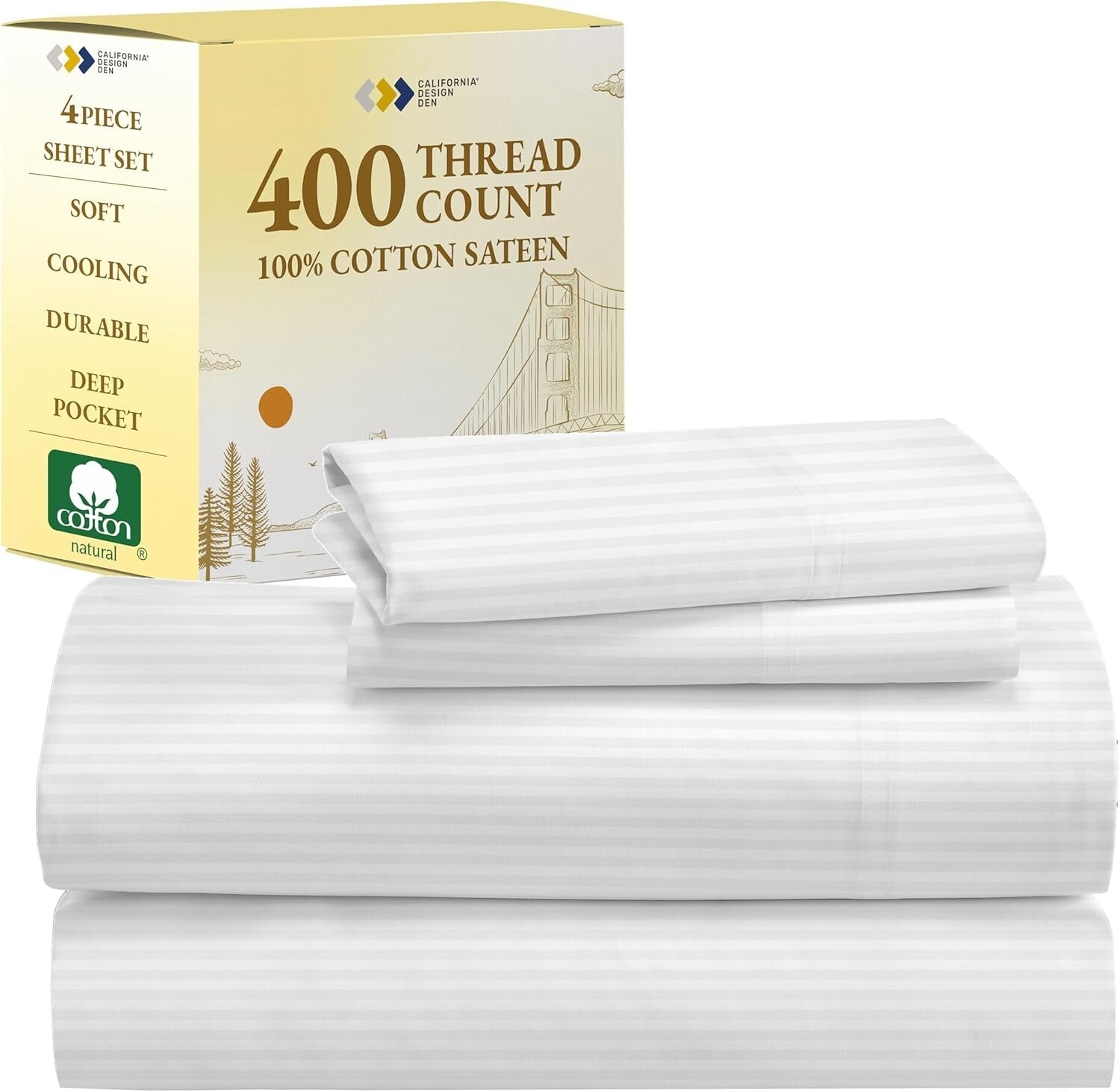 Elegant 4-Piece King Size Stripe Sheet Set - Durable, Easy Care, and Luxurious