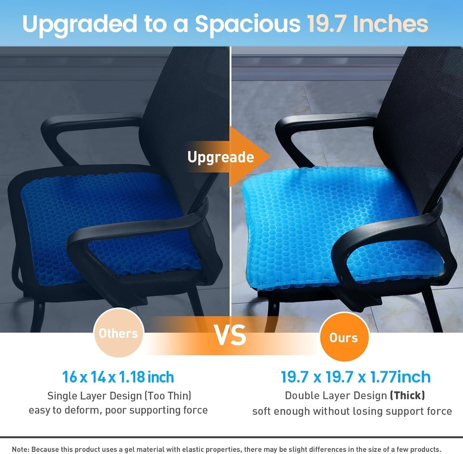 Breathable Large Gel Seat Cushion for Office, Car, & Wheelchair Use - 19.7''