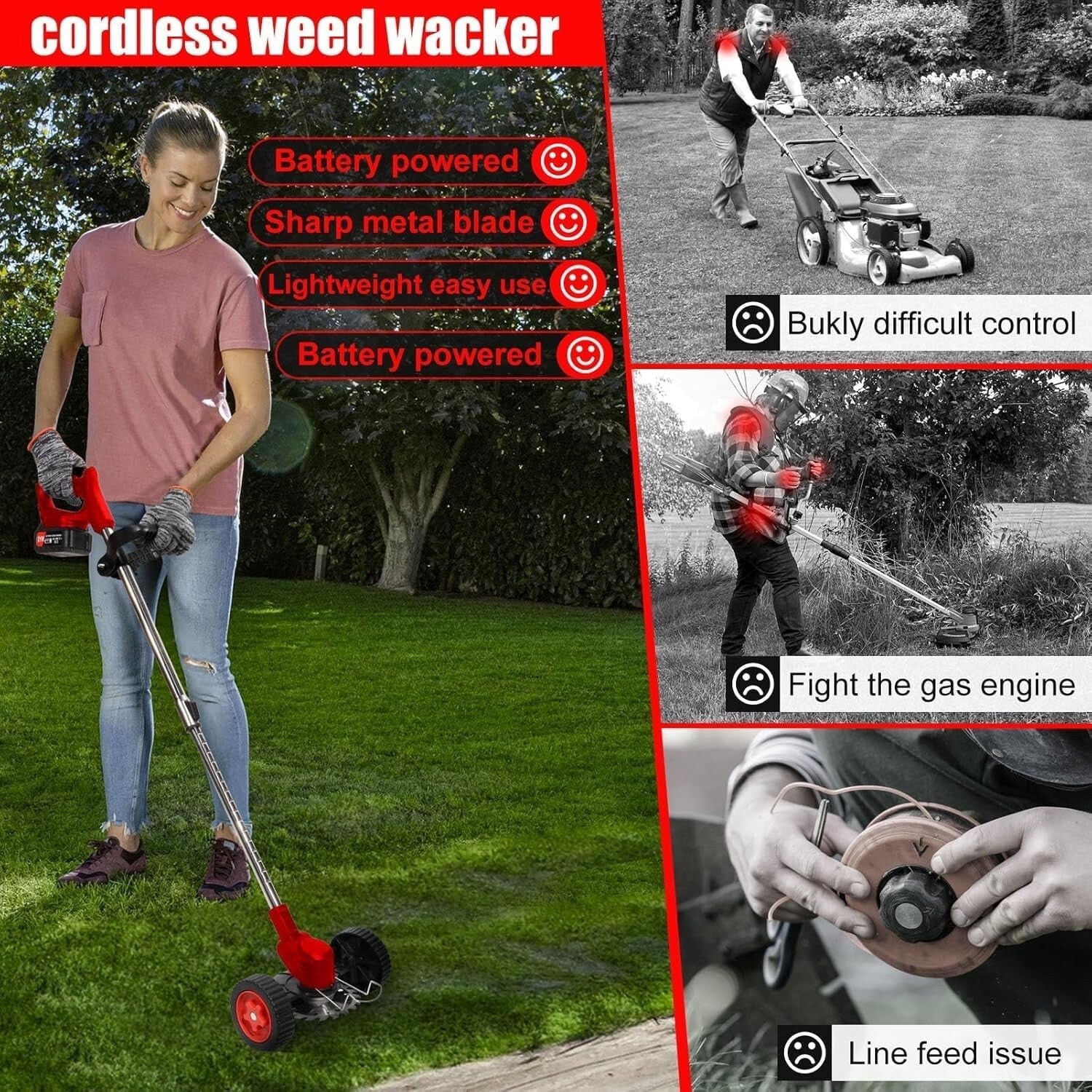 Powerful 21V Cordless Weed Wacker with Adjustable Length - Lightweight Care