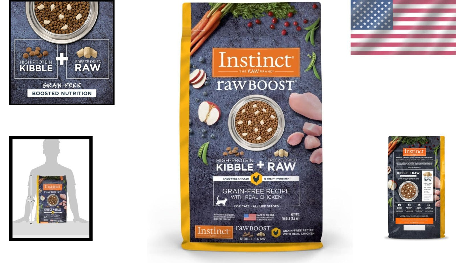 High Protein Dry Cat Food with Raw Chicken - Grain-Free, 10 lb for All Breeds