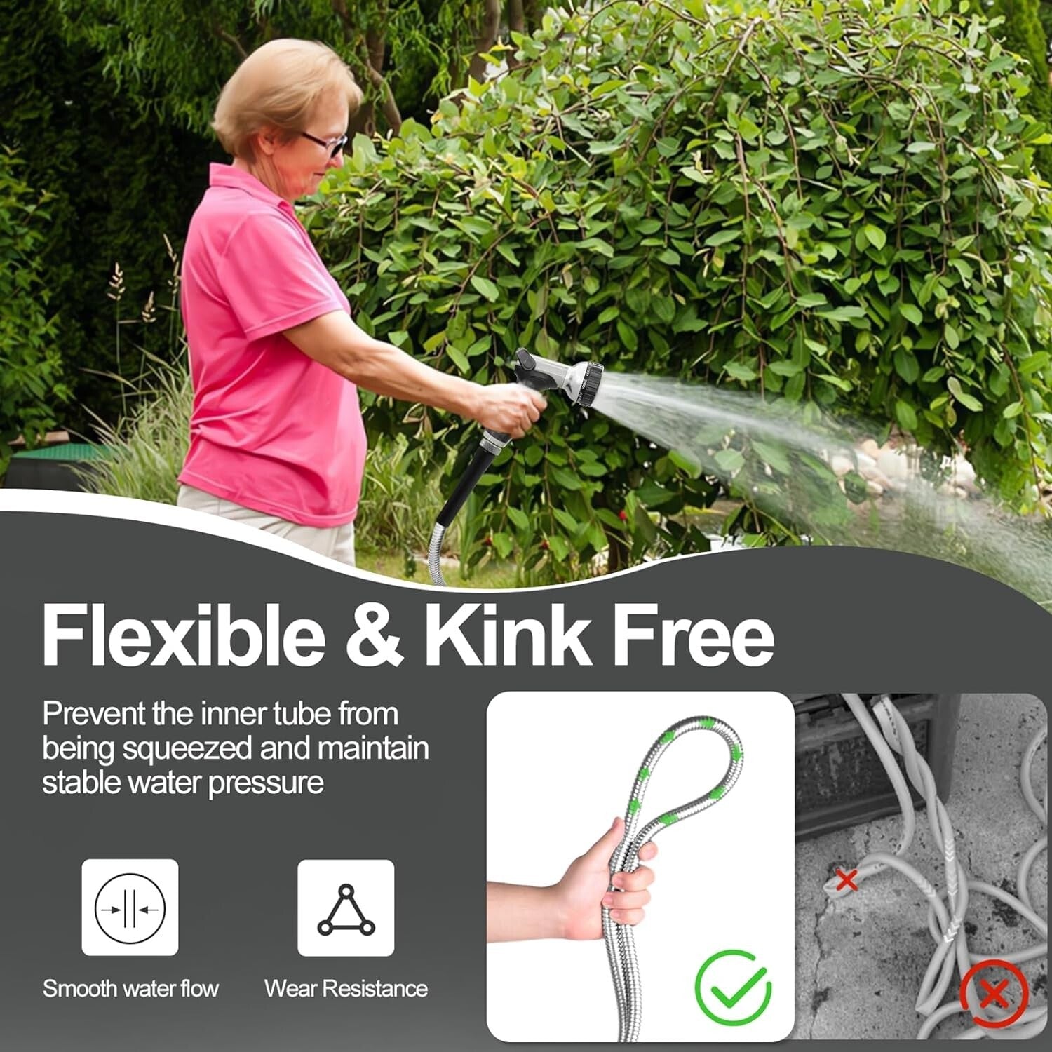 200ft Durable Stainless Steel Garden Hose – Flexible, Non-Kinking & Leak-Proof