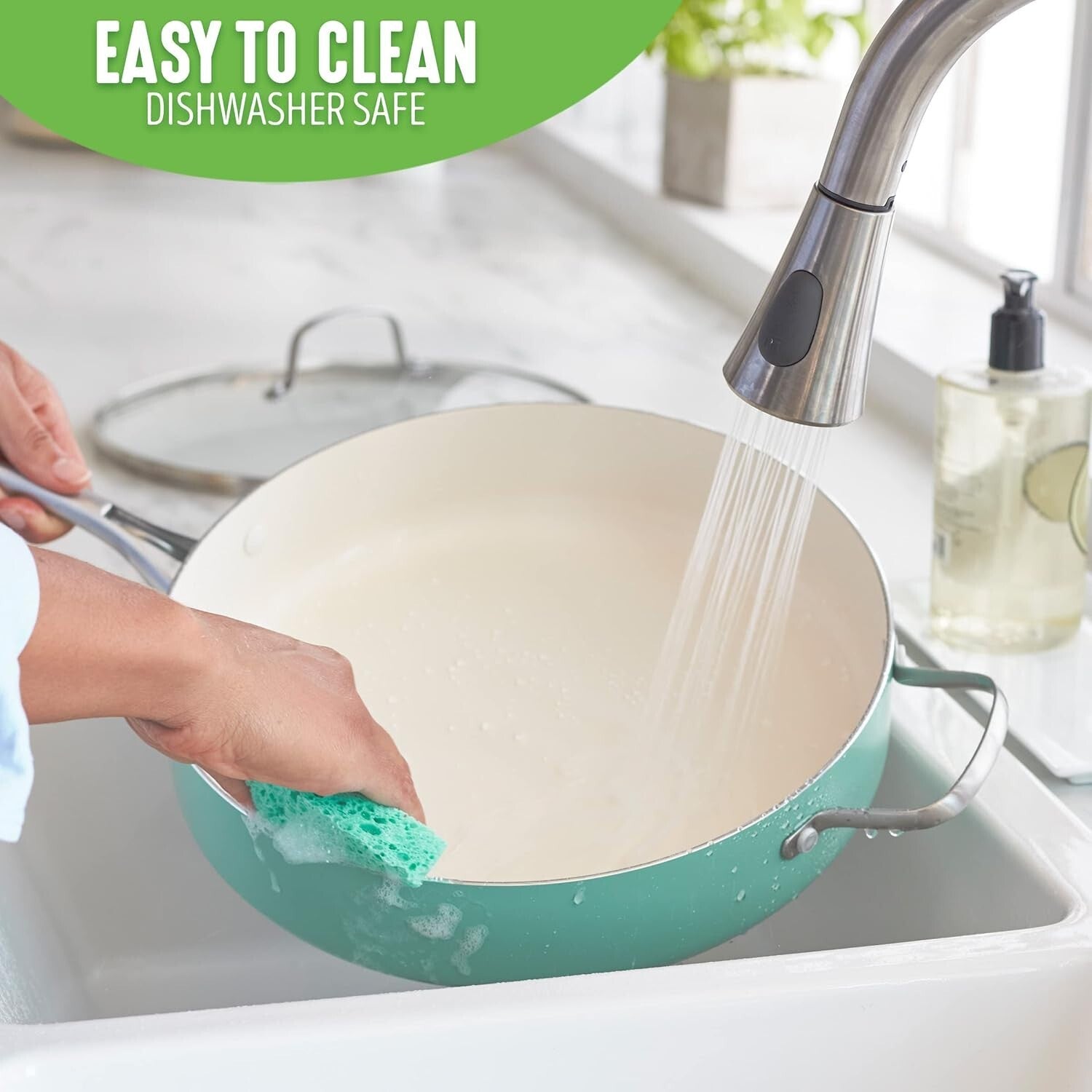 Elegant Turquoise 5QT Ceramic Nonstick Saute Pan with Stainless Steel Handle