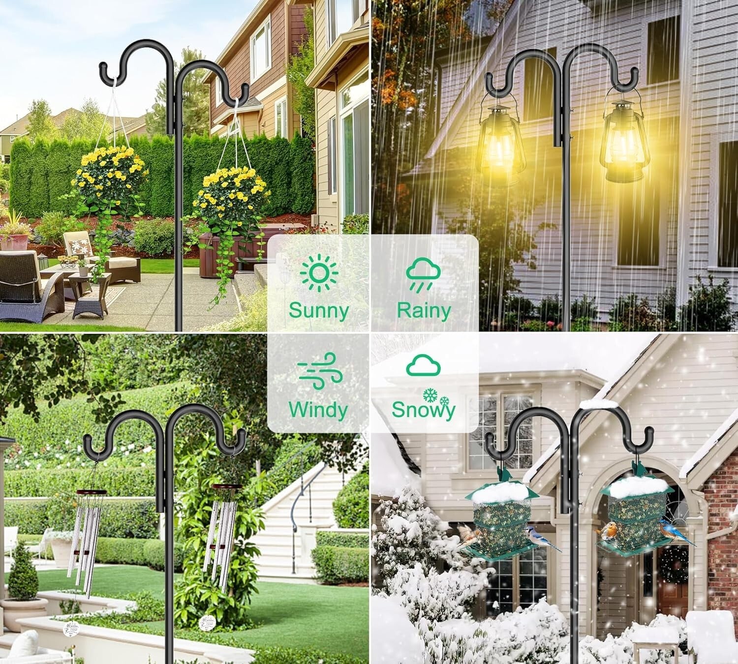 Versatile 2-Pack Double Shepherds Hooks with 5-Prong Base for Premium Stability