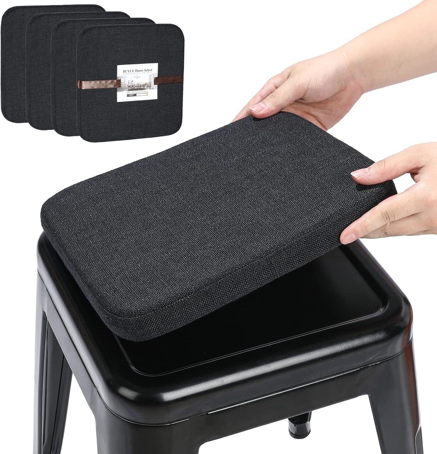 Comfortable Anti-Slip Linen Bar Stool Cushions – 4 Count for Bistro Elegance