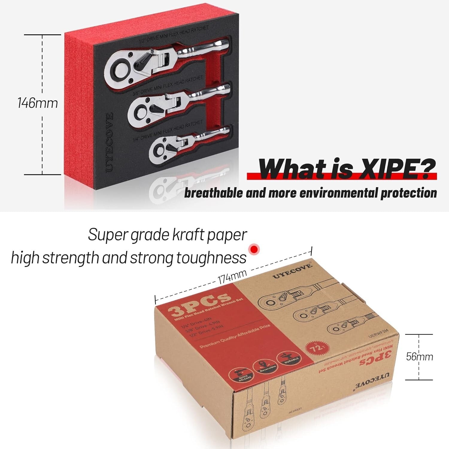 Flexible Head Stubby Ratchet Set - 1/2, 3/8, and 1/4 Inch Drive Wrenches