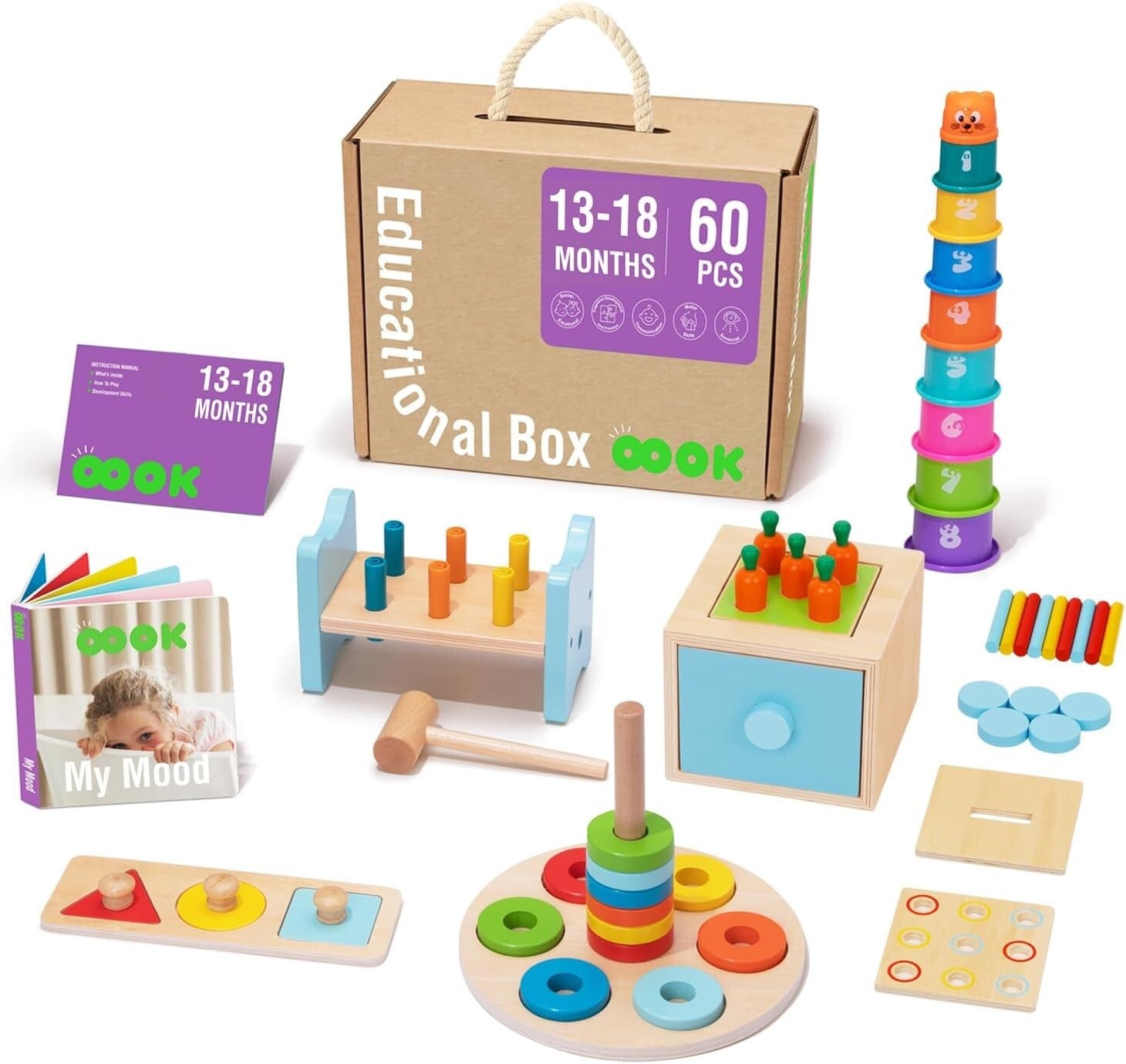 Develop Motor Skills with 8-in-1 Montessori Toy Set for Infants 12-18 Months