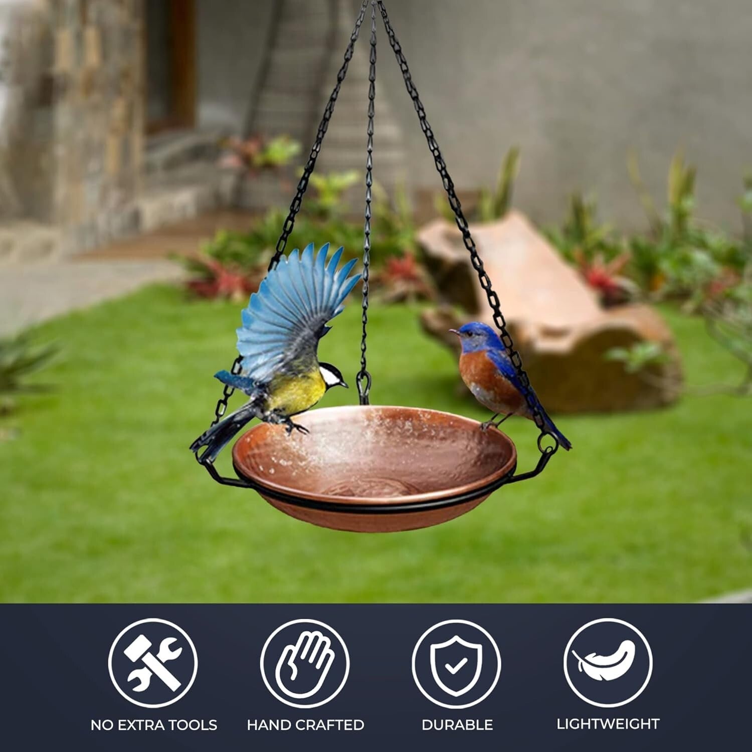 Outdoor Copper Bird Bath with Decorative Feeder - Easy Assembly, Perfect Gift