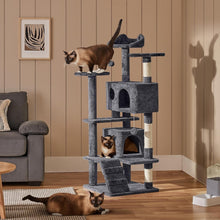 Load image into Gallery viewer, Durable 54-Inch Cat Tower with Plush Hideaways and Interactive Dangling Balls