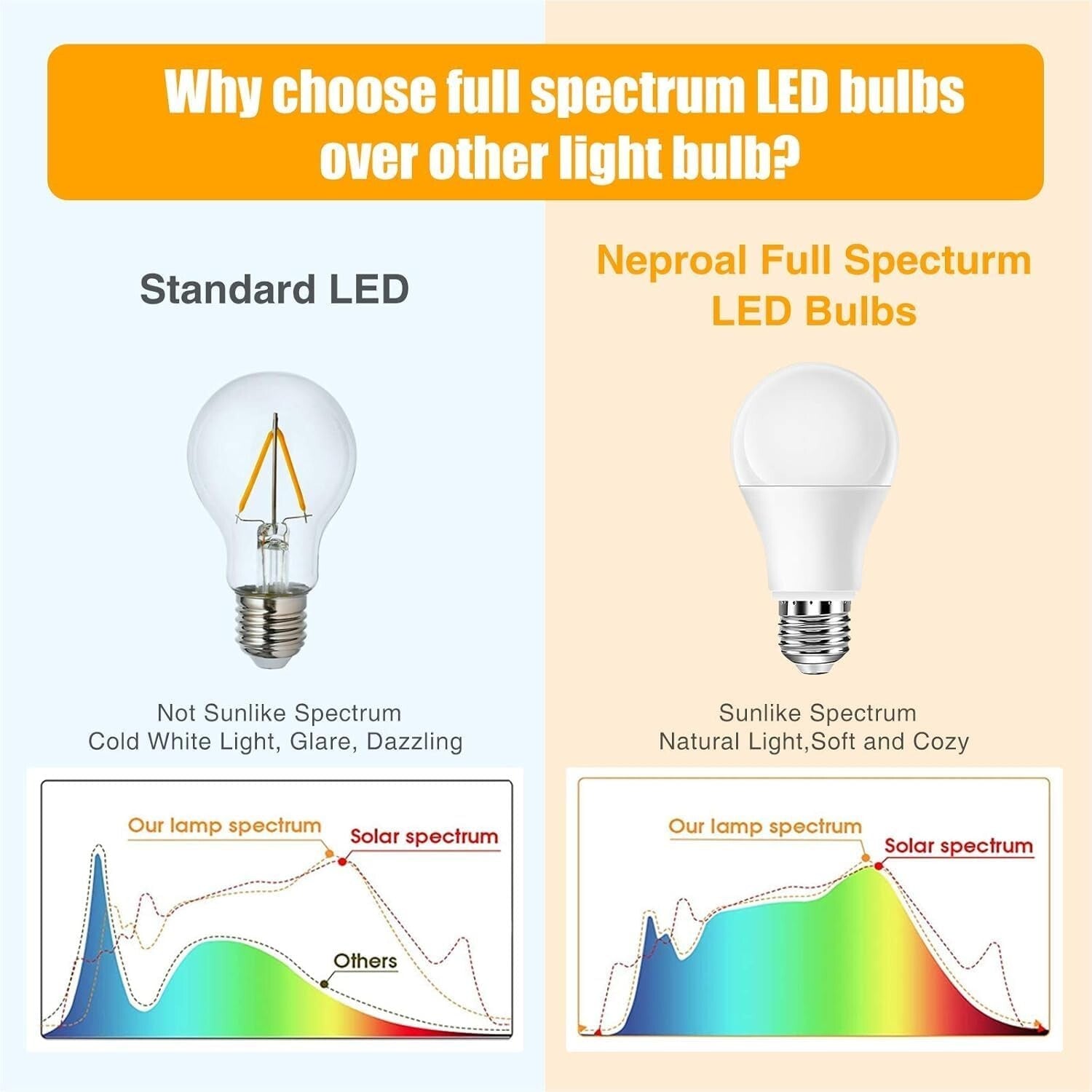 6000K Bright White LED Light Bulbs - 9W Energy Efficient A19, E26 Base, 6 Pack