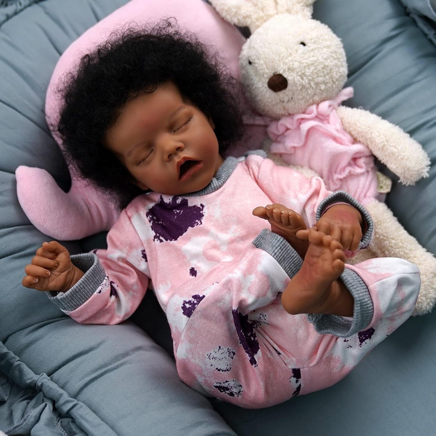 17-Inch Realistic Black Reborn Baby Doll with Soft Body & Curls – Gift Box
