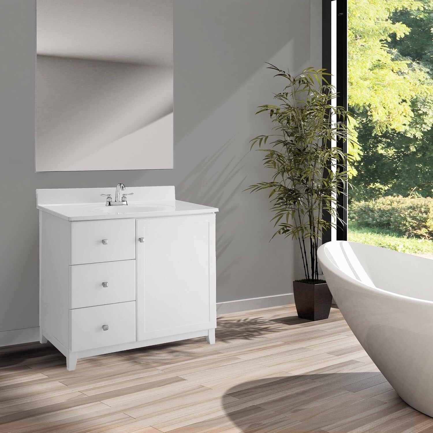 Durable Solid White Cultured Marble Vanity Top 31-Inch with Backsplash