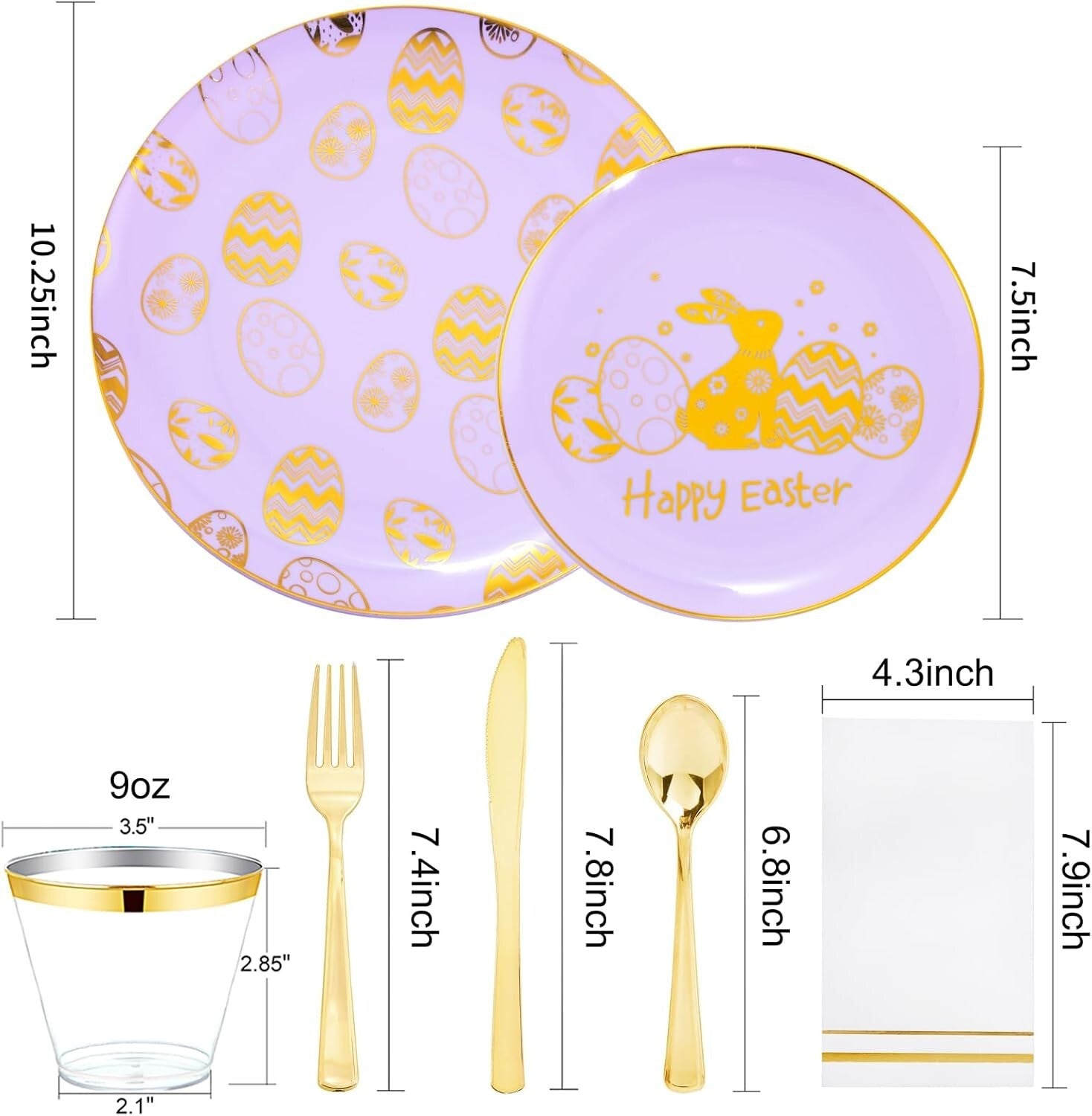 Complete 175-Piece Disposable Easter Plates & Napkins Set - Perfect for Parties