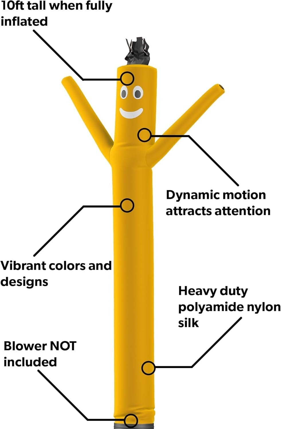 Attention-Grabbing Air Dancers 10-Ft Inflatable Tube Man - No Blower Required
