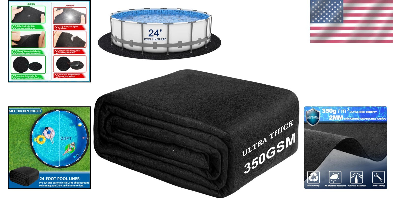 Double-Density Pool Liner Protection Mat – 24 Ft Round for Above Ground‍