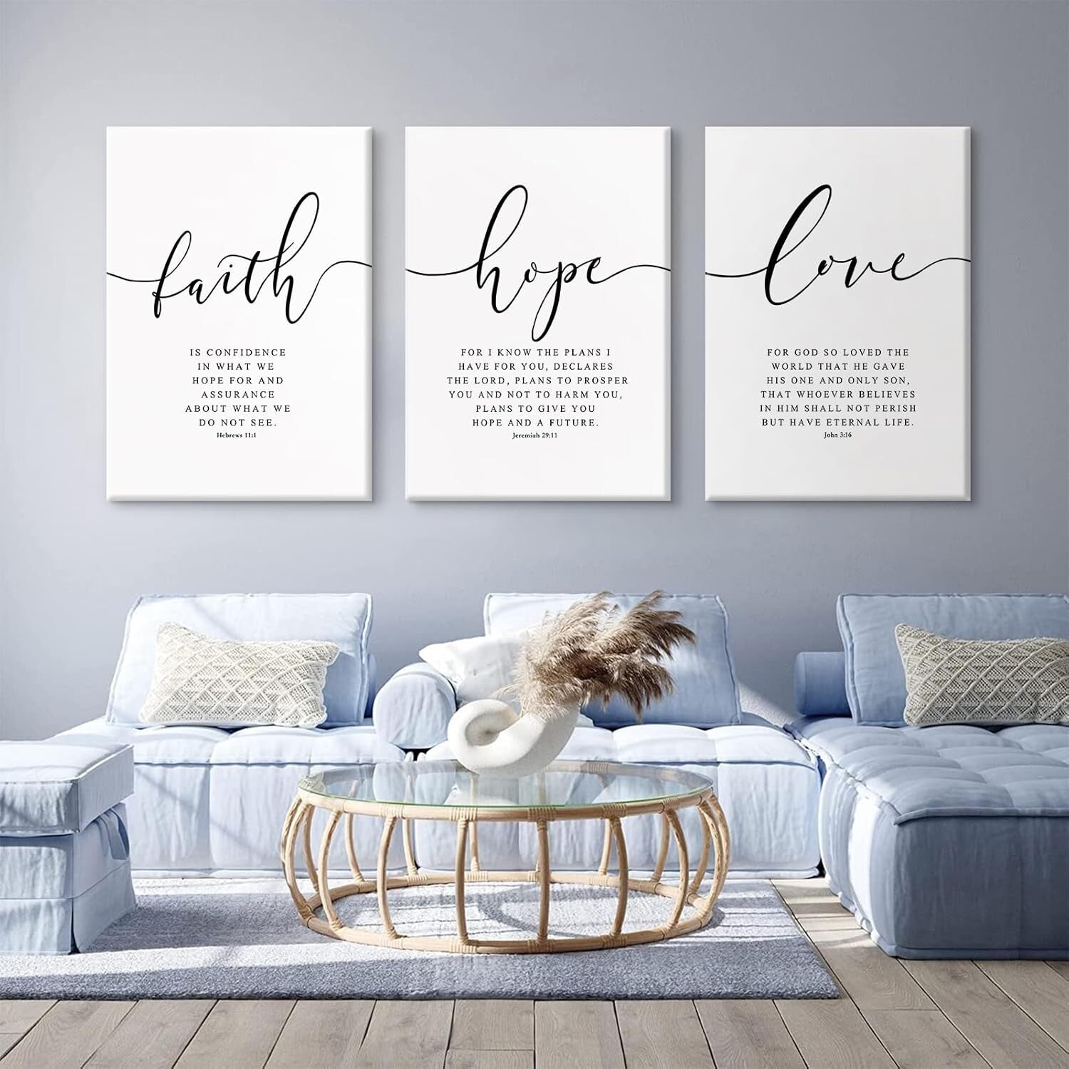 Elegant 3-Piece Bible Verse Wall Art - 16x24 Framed Canvas Prints for Any Room