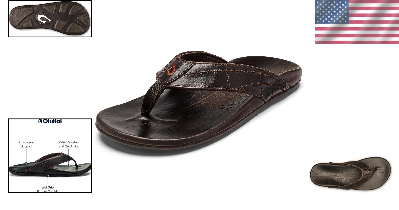 Lightweight Men's Sandals with Full-Grain Leather & Non-Marking Traction Pads