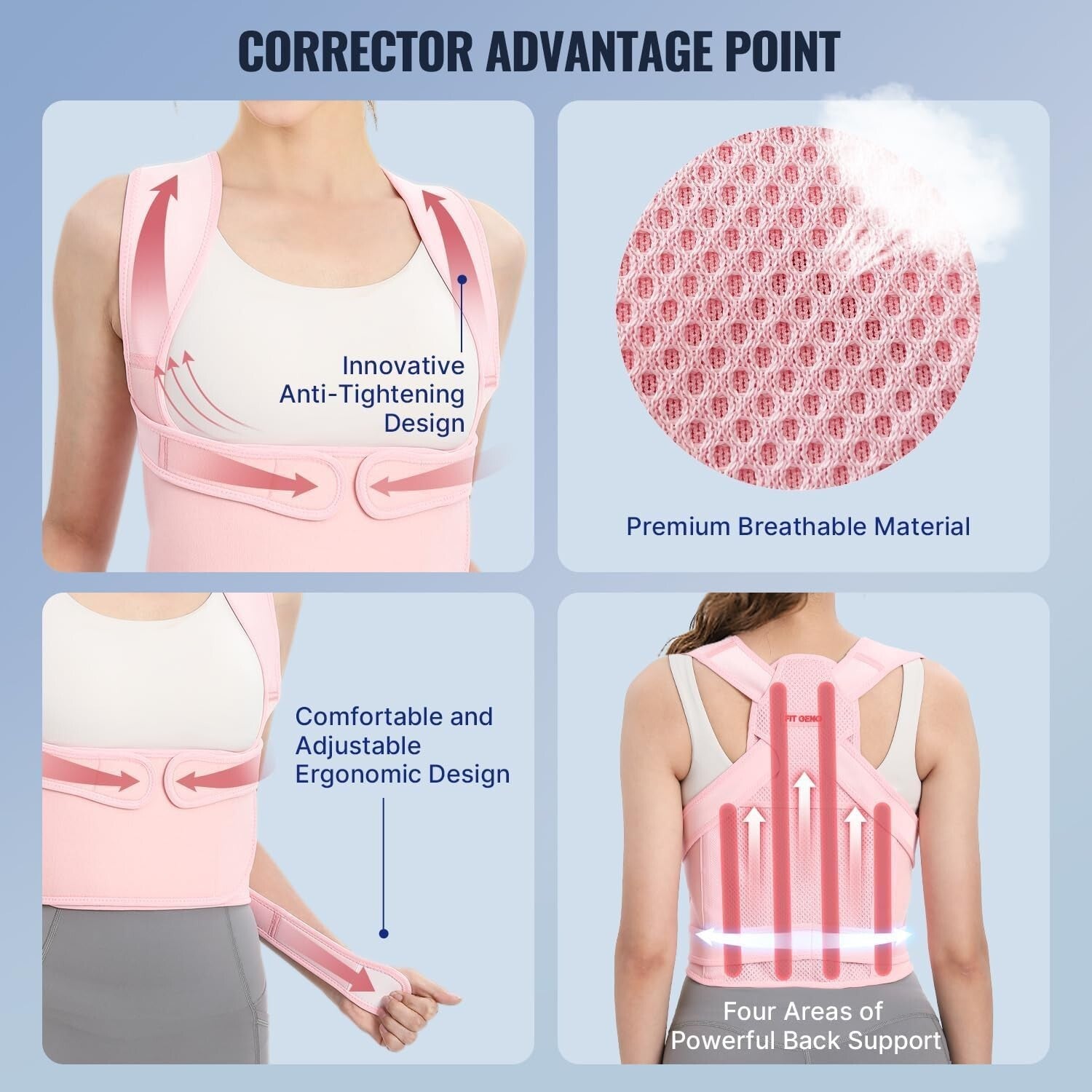 Lightweight Adjustable Upper and Lower Back Support Posture Corrector for Women