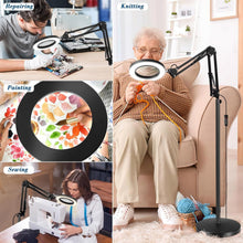 Load image into Gallery viewer, Stepless Dimmable 10X Magnifying Floor Lamp with 3 Color Modes &amp; LED Light