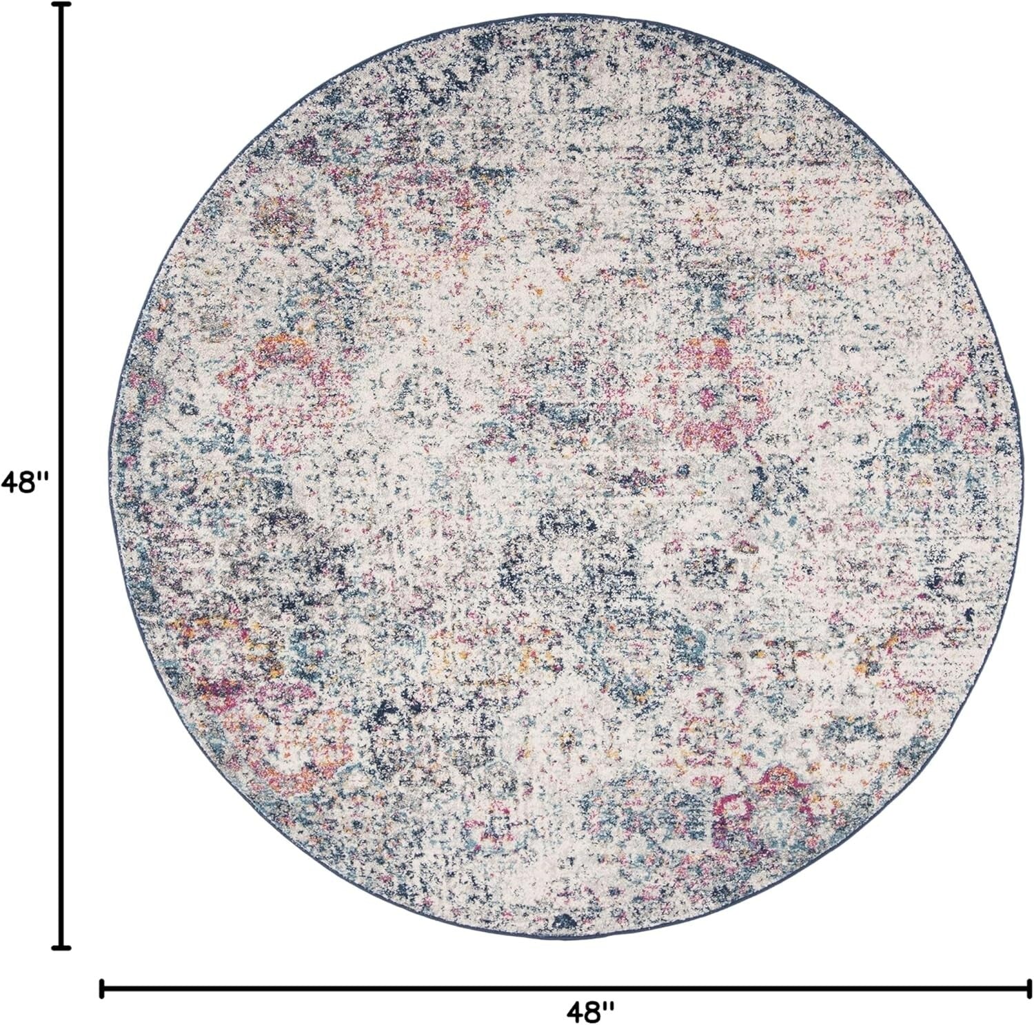 4' Round Navy/Teal Boho Floral Medallion Rug - Stain Resistant & Non-Shedding