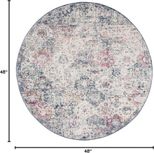 Load image into Gallery viewer, 4' Round Navy/Teal Boho Floral Medallion Rug - Stain Resistant &amp; Non-Shedding