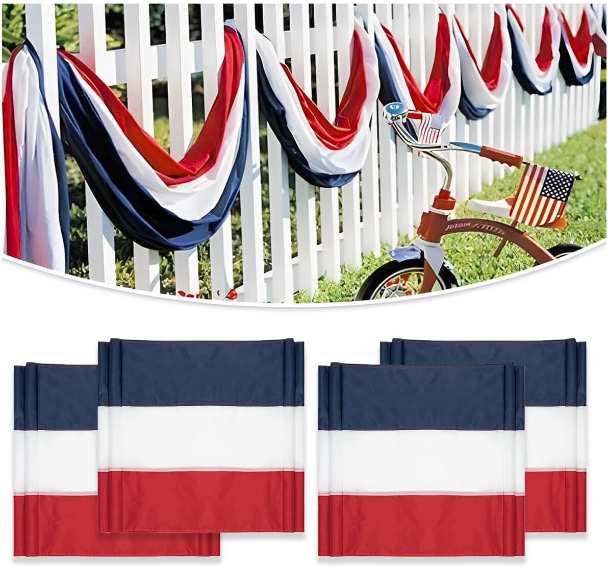 4-Pack Patriotic Bunting Flags - 2" x 20Ft Red, White & Blue for Celebrations