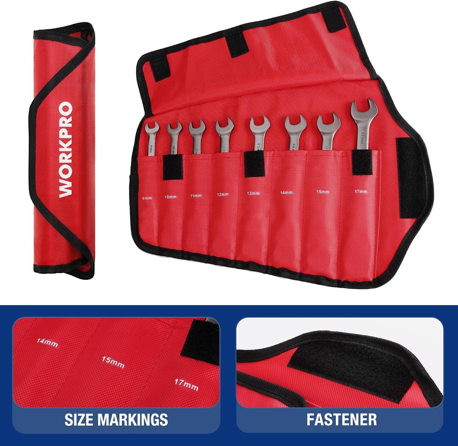 8-Piece Metric Flex-Head Ratcheting Wrench Set - 9-17 mm with Organizer Bag