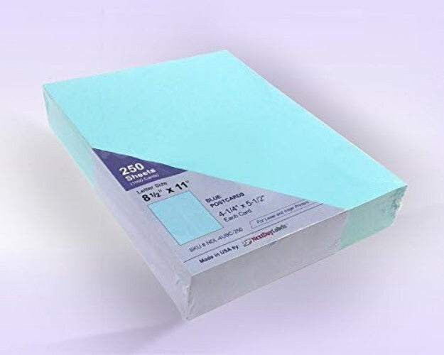 Professional Quality Blue Postcards - 250 Sheets with Duplex Printing Capability