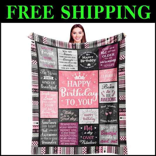 80"x60" Cozy Flannel Birthday Blanket - Perfect Gift for Women & Girls