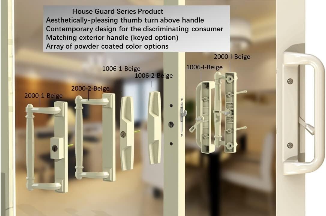 Elegant Beige Patio Door Handle Set with Mortise Lock - Easy Install & Durable