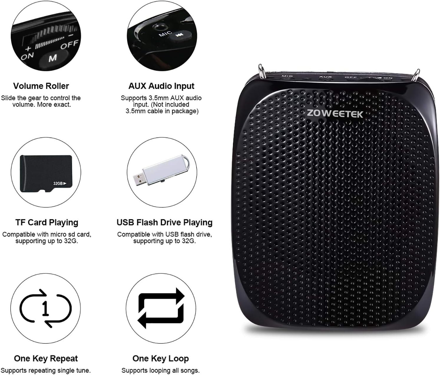 10W Teacher Voice Amplifier with UHF Wireless & Wired Microphones for Classrooms