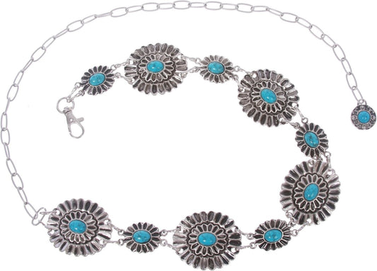 Vibrant Turquoise and Silver Women's Western Chain Belt for Every Outfit