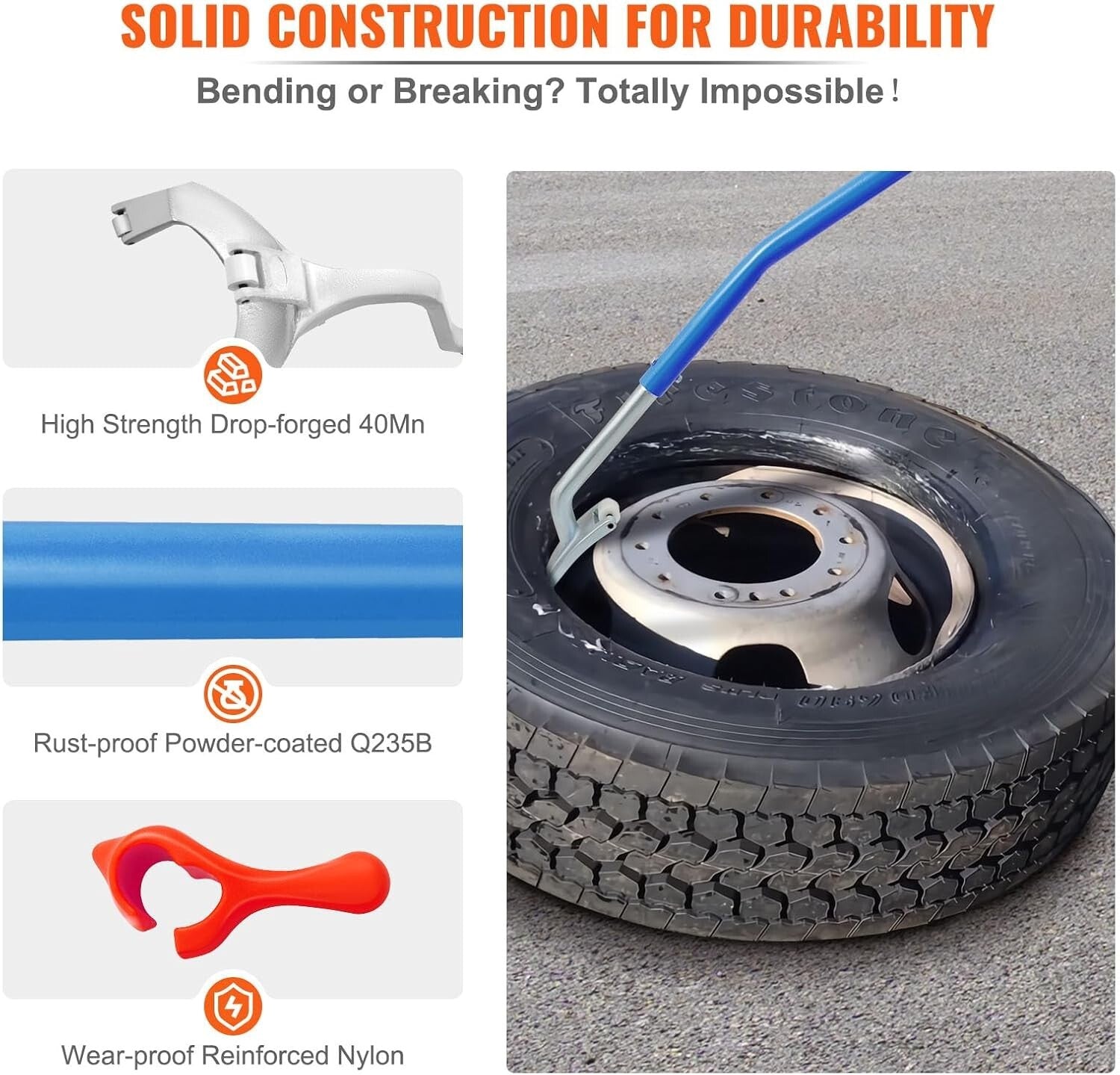 Durable Tubeless Tire Changing Tool with Easy One-Person Operation - 22.5"-24.5"