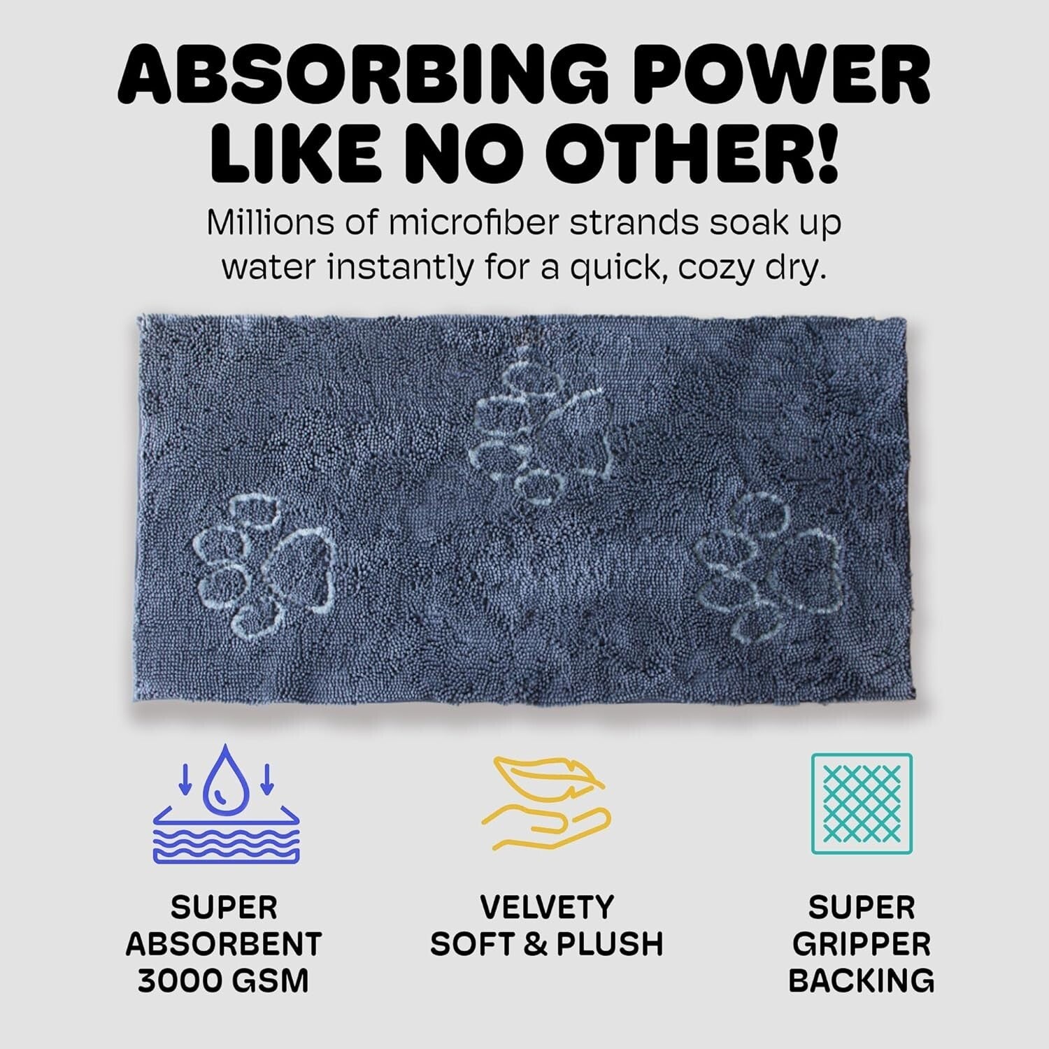 Versatile Machine Washable Doormat for Dogs - Absorbent Mist Grey Rug, 60" X 30"