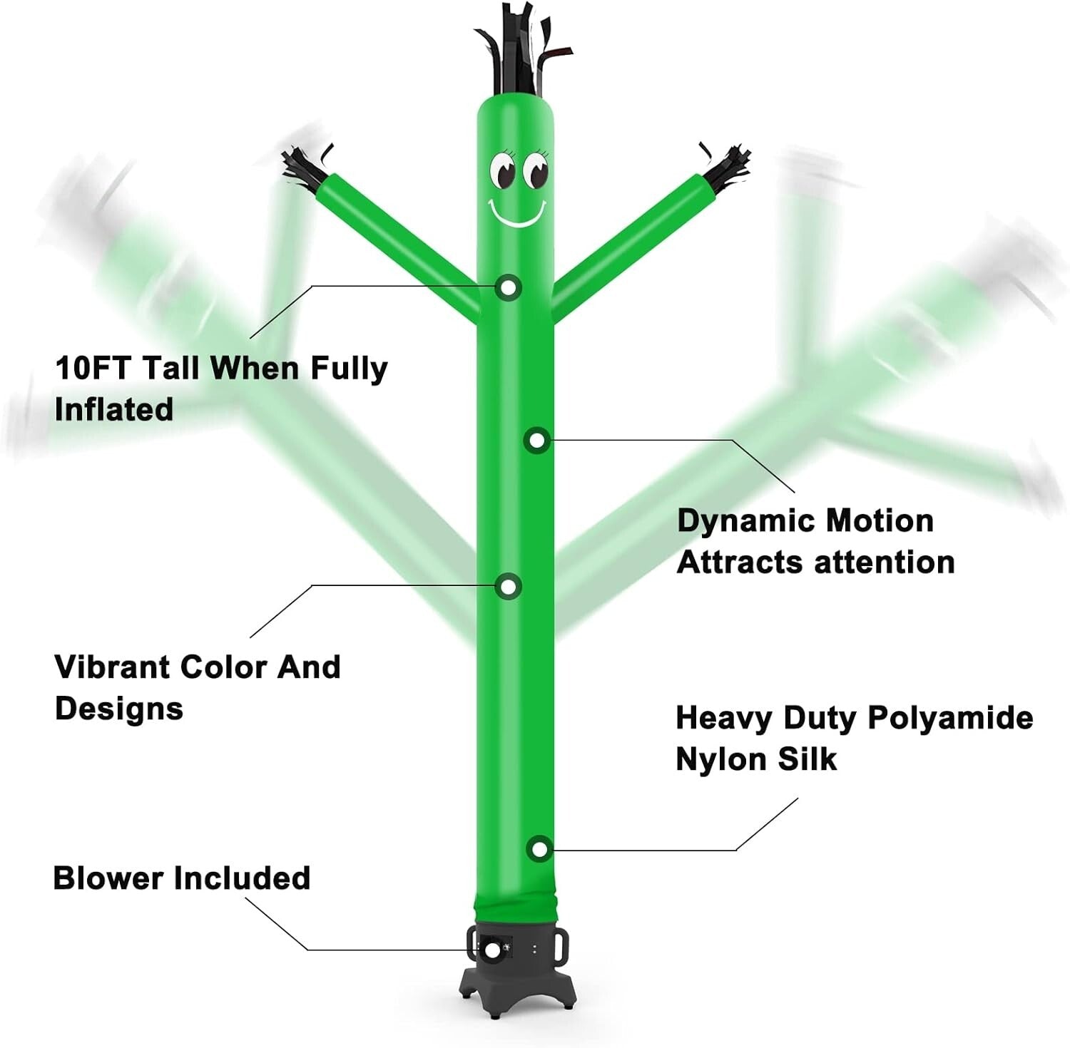 10ft Green Inflatable Waving Dancer Tube Man with Blower - Perfect Holiday Sign