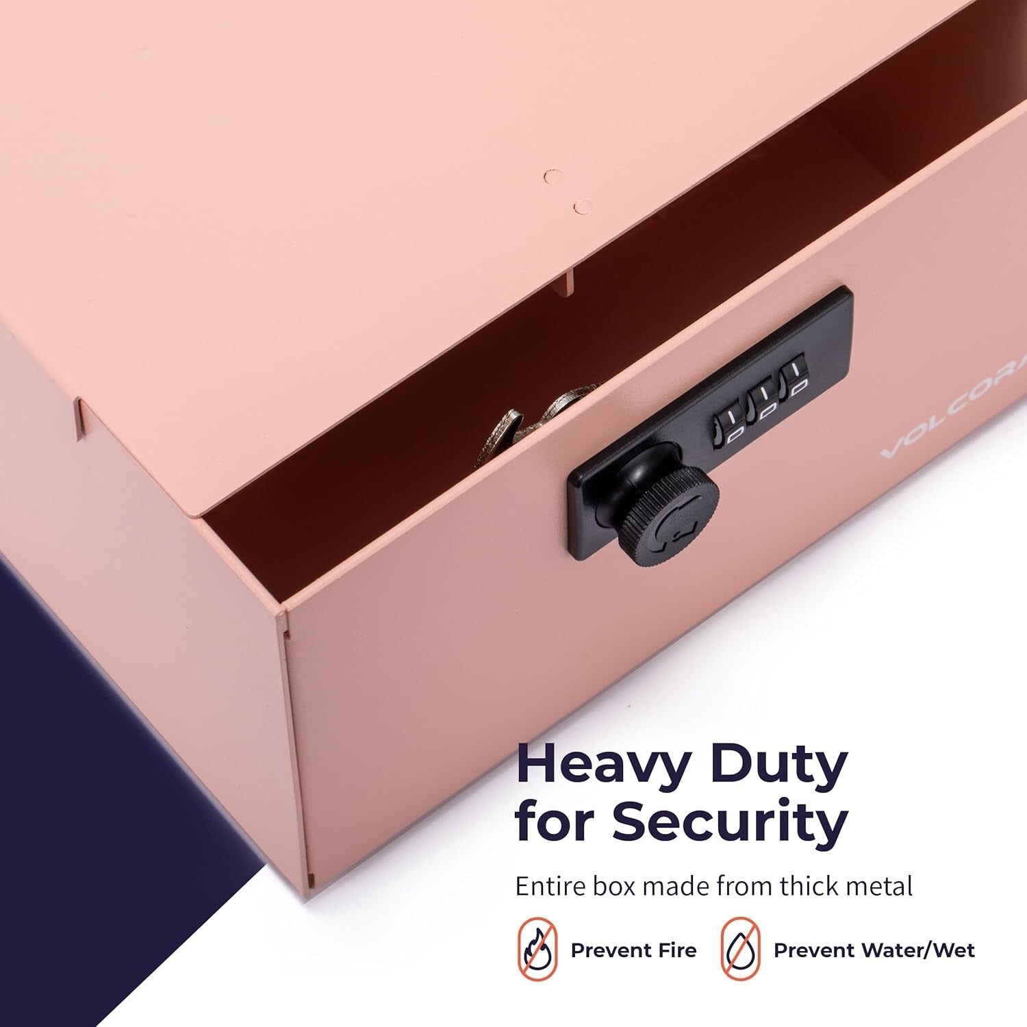 Heavy Duty Steel Cash Organizer Box - Portable Pink Design with Locking Features