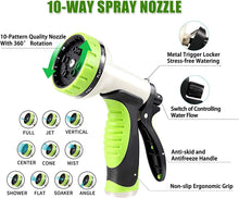 Load image into Gallery viewer, Professional Garden Hose 100ft - Rust-Proof Stainless Steel &amp; 10-Pattern Nozzle