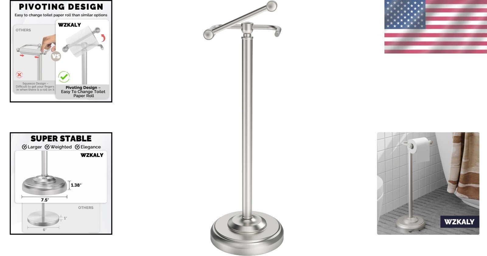 Eco-Friendly Rotating Toilet Paper Holder Stand - Durable Brushed Nickel Finish