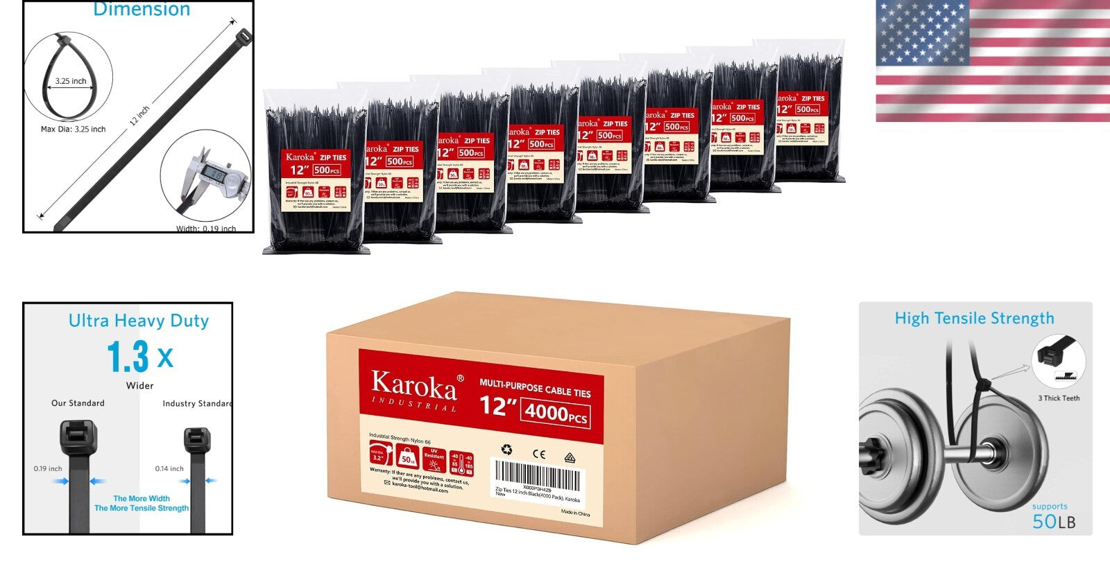 Premium 12" Black Zip Ties 4000 Pack - Durable, Versatile, and Eco-Friendly