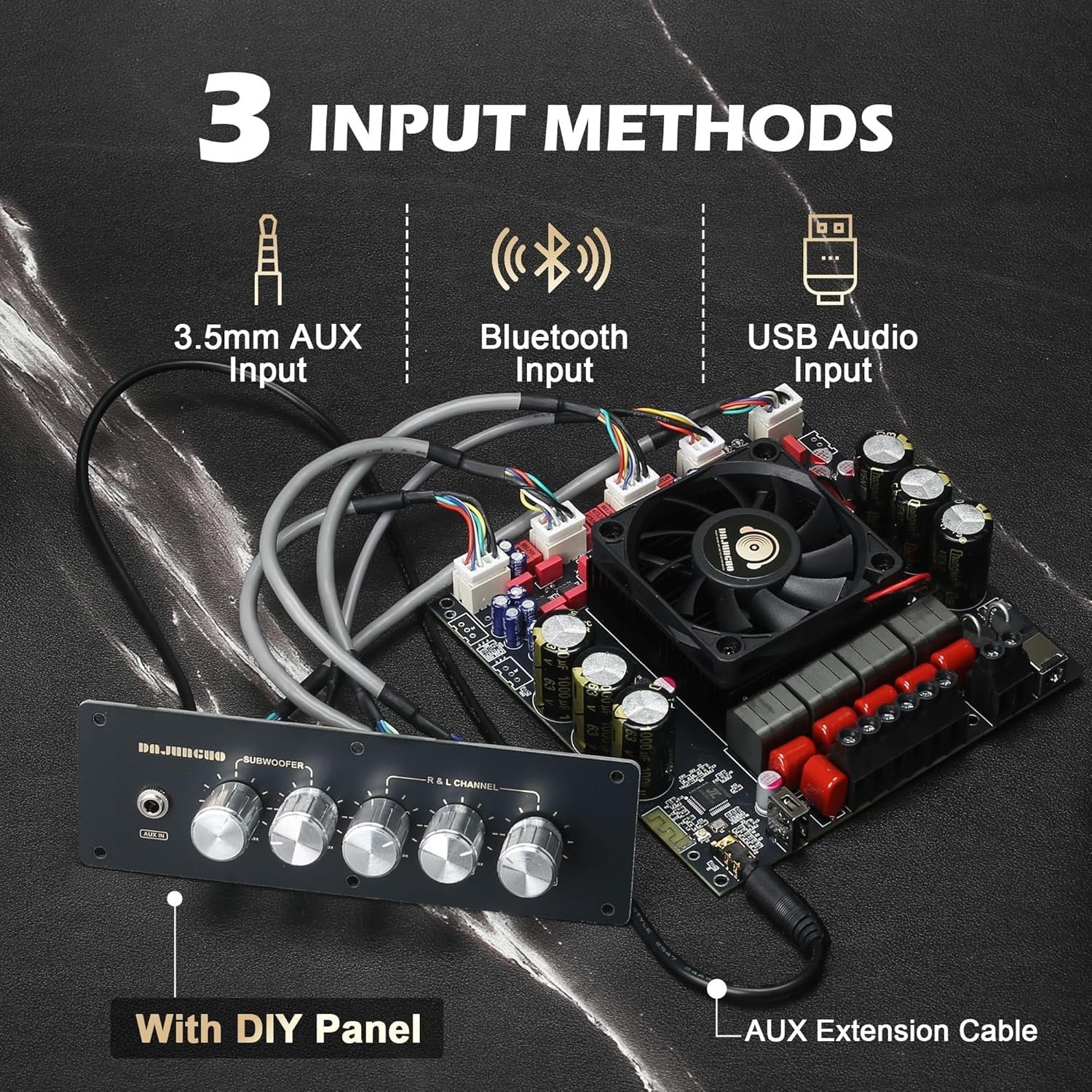 Dual Chip 2.1 Channel Amplifier Board with Multiple Inputs - 1200W Power
